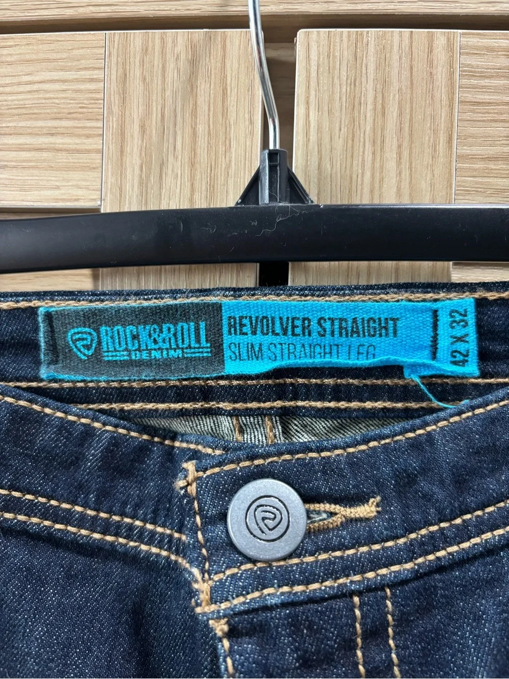 ROCK & ROLL DENIM MEN'S REVOLVER DARK WASH SLIM STRAIGHT STRETCH DENIM JEANS